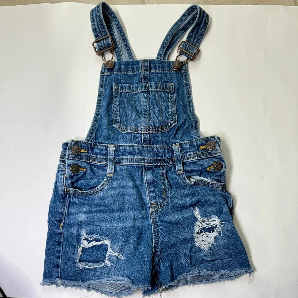 Cat & Jack Denim Shortalls Distressed Size Girl's XS (4/5)